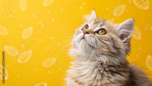 Fluffy Kitten on Yellow Bac...