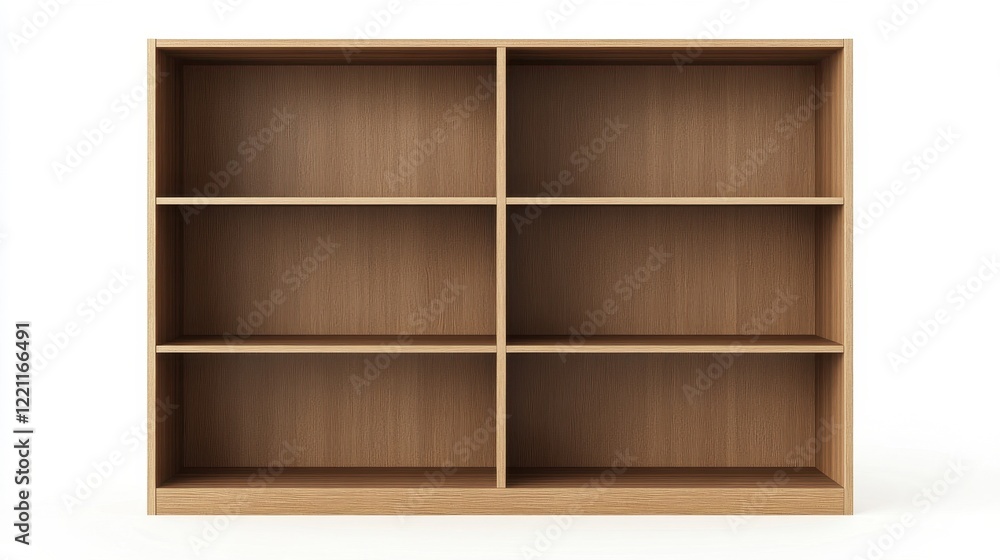 Modern Wooden Bookshelf with Six Open Compartments Modern Wooden Bookshelf with Six Open Compartments