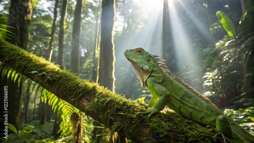 Green Iguana in Sunlit Rain...