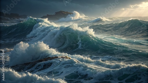 Ocean Waves Crashing Agains...