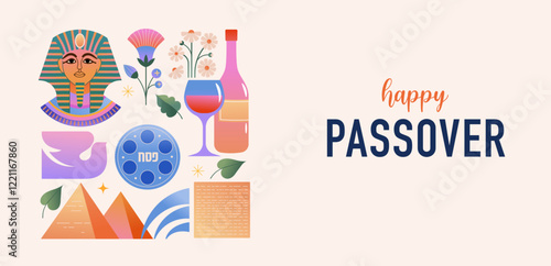 Happy Passover background, banner and poster design. Geometrical modern minimalist concept illustration
