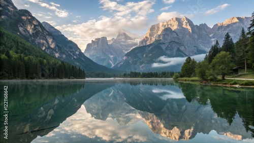 Serene Lake Reflection Moun...