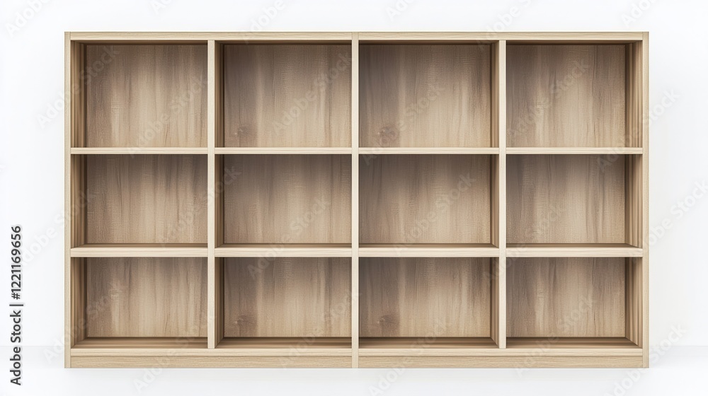 Modern Wooden Shelf with Empty Compartments Modern Wooden Shelf with Empty Compartments
