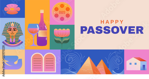 Happy Passover background, banner and poster design. Geometrical modern minimalist concept illustration