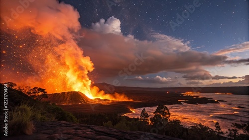 Volcanic Eruption at Night ...
