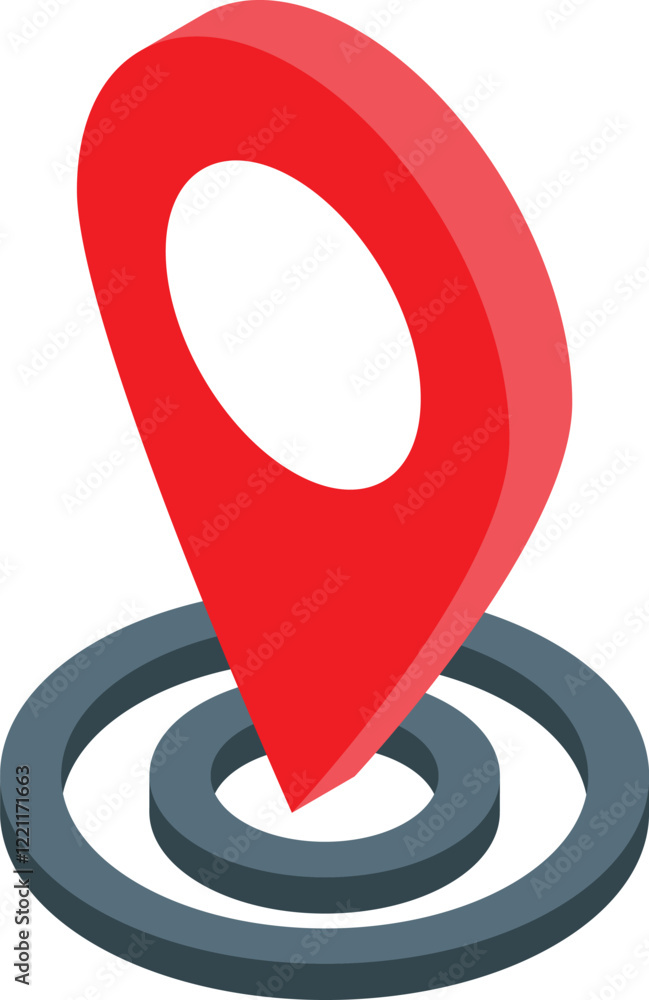 Red gps pin pointing location on grey target, concept of reaching goal, finding place, navigation, travel, destination, gps, map Red gps pin pointing location on grey target, concept of reaching goal, finding place, navigation, travel, destination, gps, map