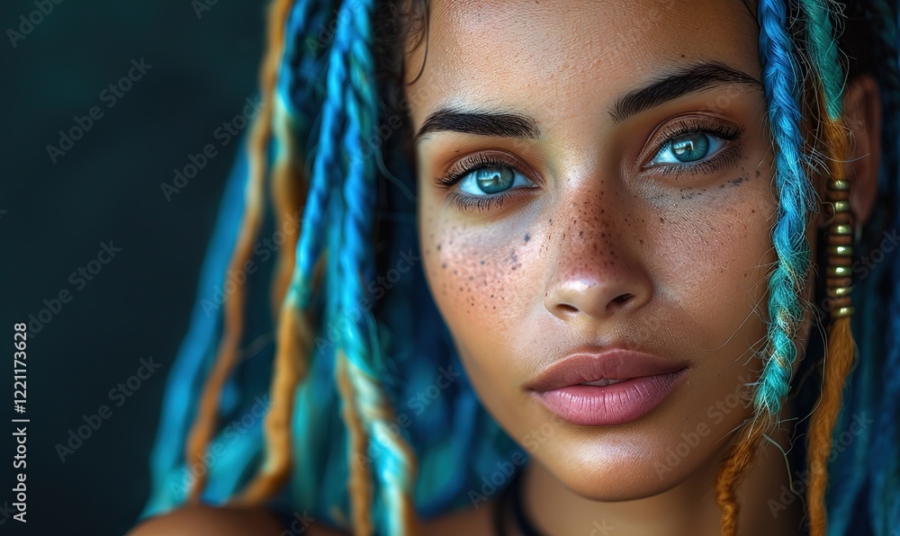 Portrait of a woman with blue dreadlocks Portrait of a woman with blue dreadlocks