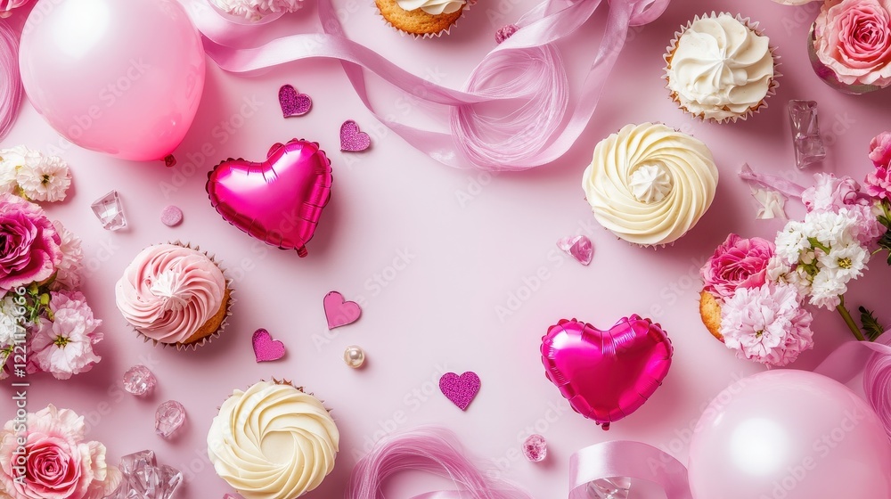 Romantic Flat Lay Composition for Happy Valentine's Day Celebration Romantic Flat Lay Composition for Happy Valentine's Day Celebration