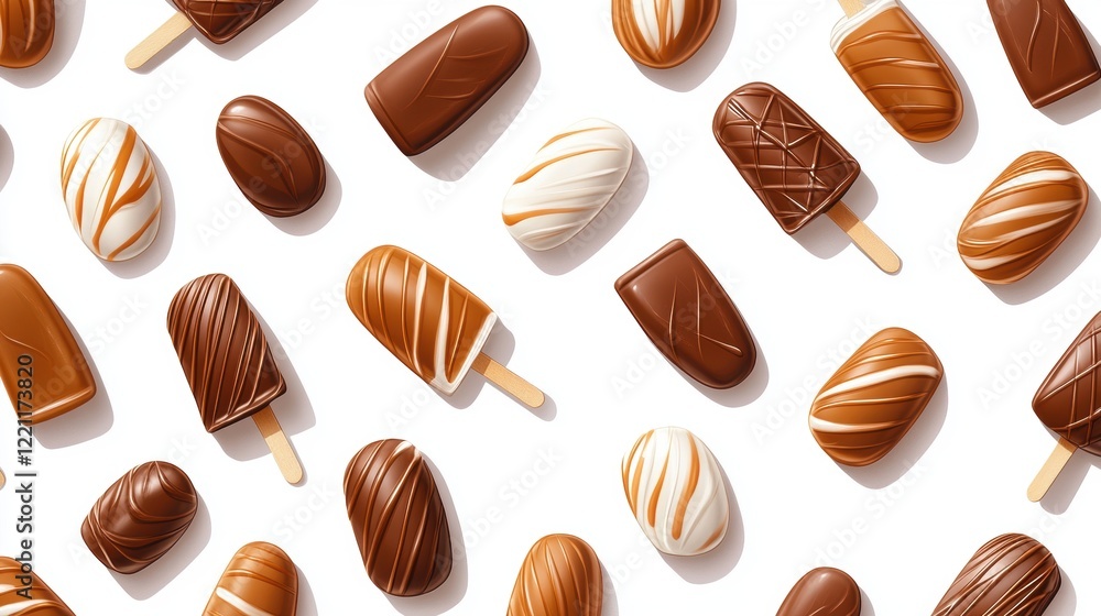 Fototapeta premium Delicious Chocolate Candy and Ice Cream Popsicle Pattern