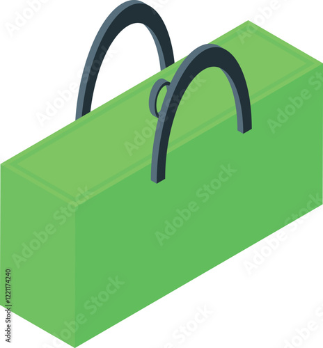 Green shopping bag with arched handles, representing consumerism and retail therapy