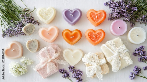 Wallpaper Mural Romantic Flat Lay with Heart Shaped Candles and Flowers for Valentine's Day Torontodigital.ca