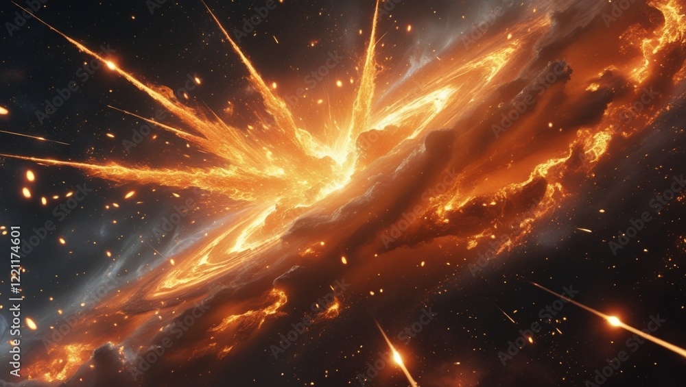Obraz premium Celestial Eruption: A Fiery Cosmic Display