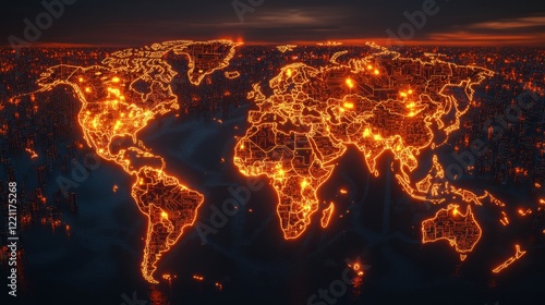 Global Network, Illuminated World Map