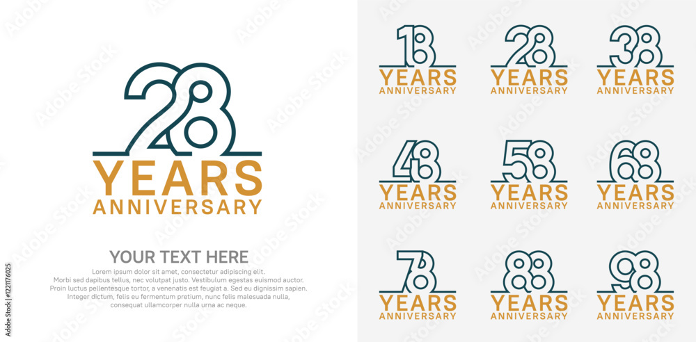 Naklejka premium Anniversary logo set vector design, blue and brown color for celebration event
