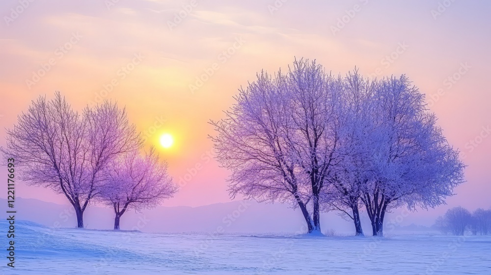 Serene Dusk Over Snow-Covered Trees Serene Dusk Over Snow-Covered Trees