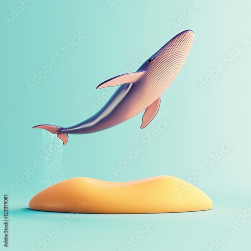 World whale day with marine and habitat idea. A whale breaching above a stylized yellow platform. photo