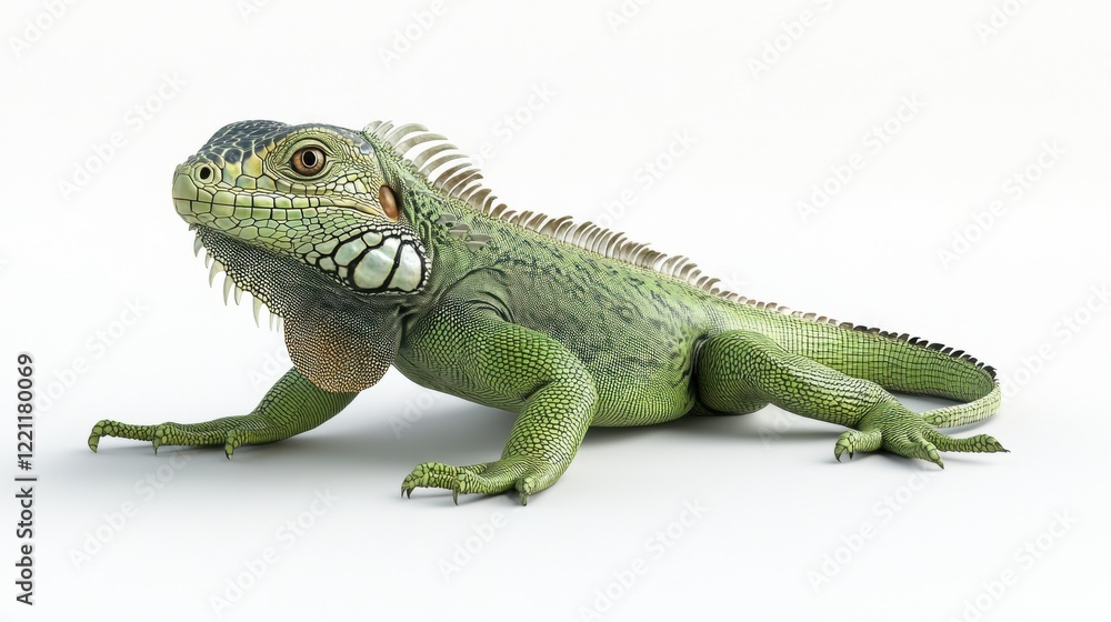 Fototapeta premium Green Iguana on White Background