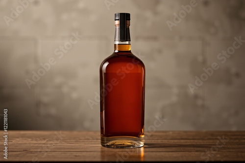 A mockup of a whiskey bottle displayed in an aesthetic setting, ideal for showcasing branding or label designs