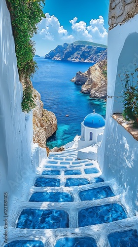 Blue dome santorini whitewashed buildings snapshot high resolution hd picture