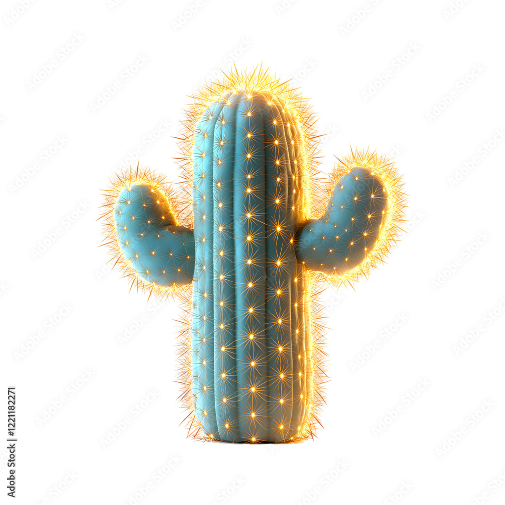 Naklejka premium Fluffy 3D Cartoon Cactus with Light Isolated on Transparent Background