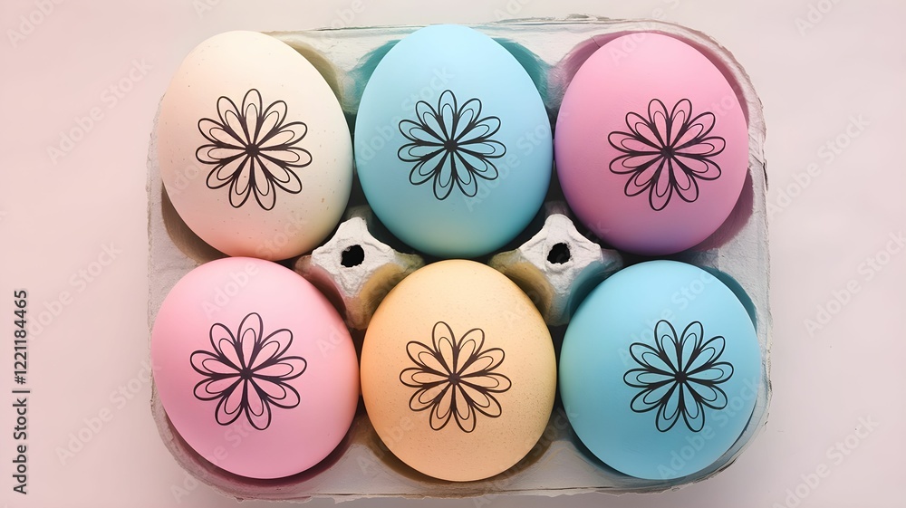 Decorative pastel eggs arranged in a carton for an Easter celebration Decorative pastel eggs arranged in a carton for an Easter celebration