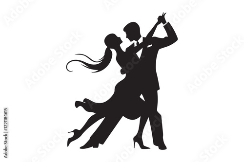 Passionate Tango Dance Pose Clean Silhouette Illustration