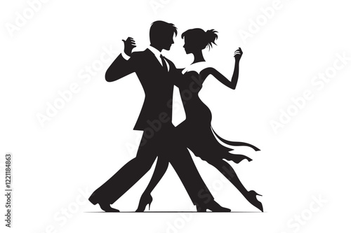 Tango Dancers Silhouette Stylish Black Vector Art