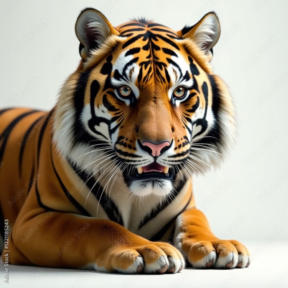 Obraz premium Dark fur of Bengal tiger with black stripes on a light background, fur, Bengal tiger