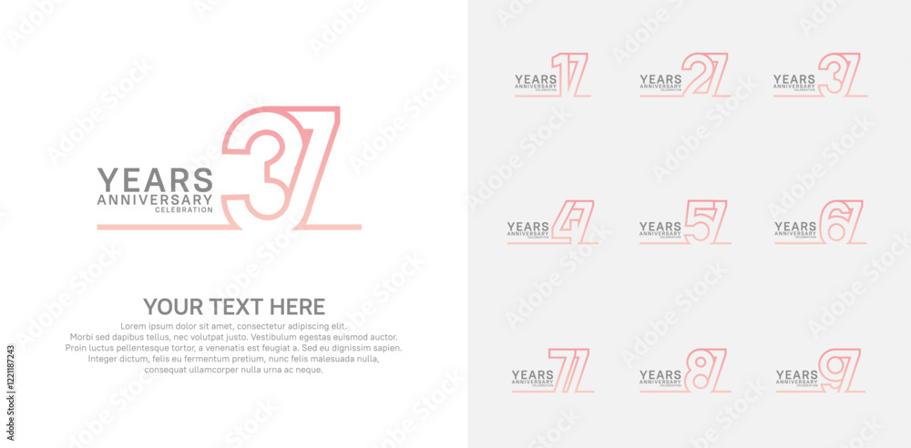 Fototapeta premium Anniversary logo set vector design, pink color for celebration event