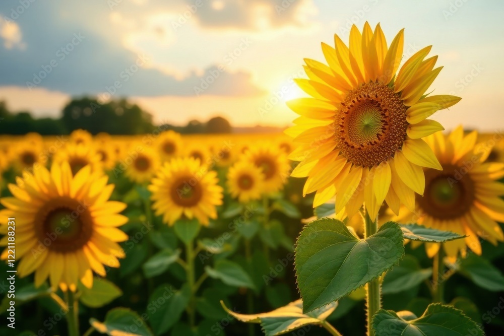 Fototapeta premium Softly glowing sunflower fields, yellow, gradient