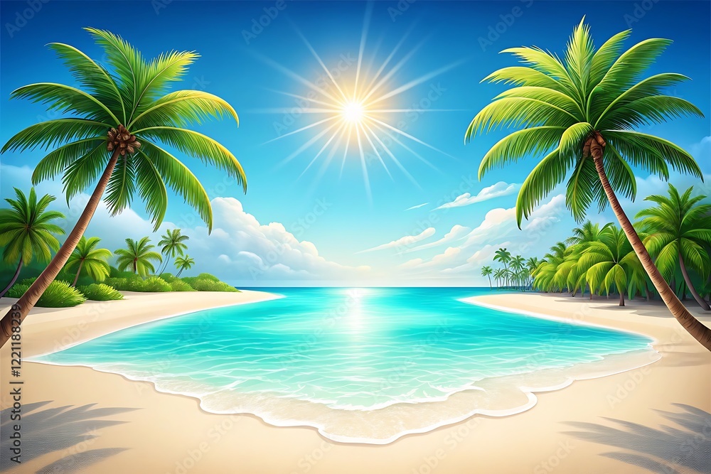 Fototapeta premium Tranquil Tropical Beach with Azure Ocean Waves