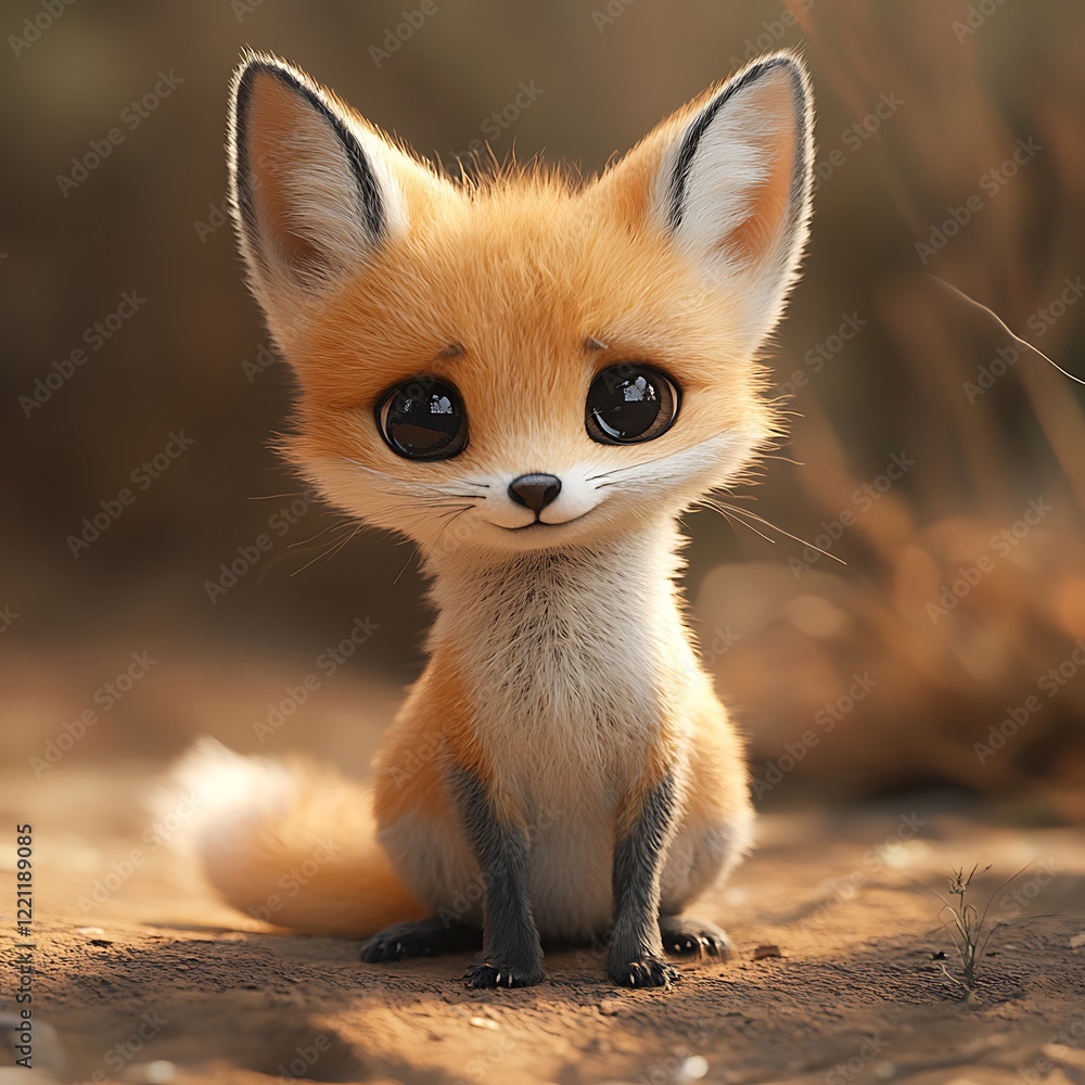 Obraz premium there is a small fox sitting on the ground with a bush behind it