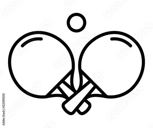 Ping pong paddles and ball icon in outline style. Editable stroke.