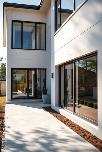 Wallpaper Mural Modern House Exterior: Contemporary Architecture Design. Luxury Real Estate Property with Minimalist Facade and Stunning Walkway. Torontodigital.ca