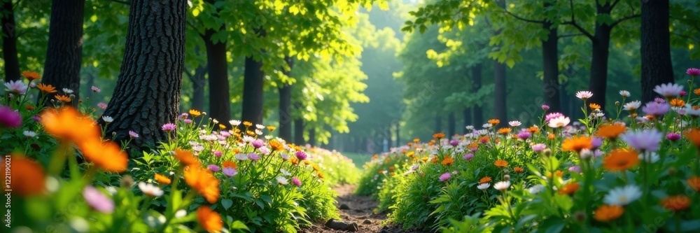 Obraz premium Forest with blooming wildflowers, colorful, nature