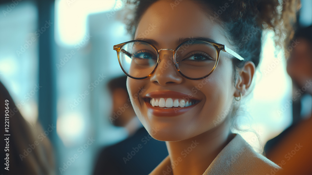 Fototapeta premium Portrait and smile of businesswoman. Business people in office together for friendly introduction or welcome