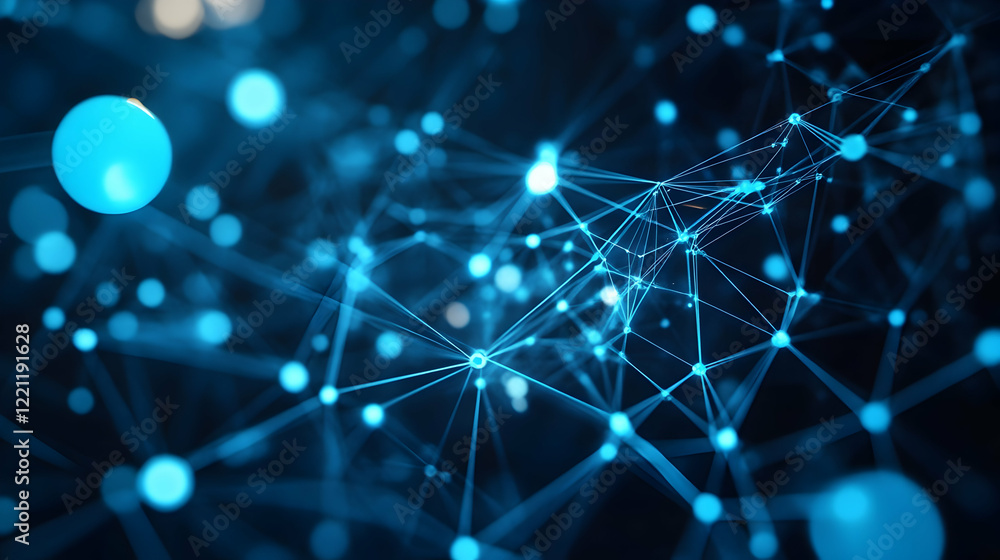 Obraz premium Abstract Network Connections, glowing nodes, dark background, data visualization, tech