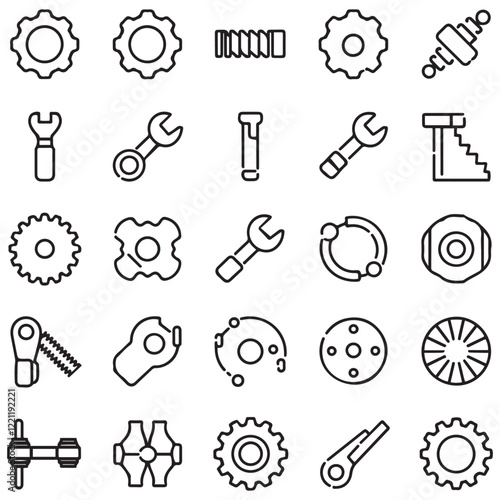 Simple Set of Setup and Settings Related Vector Line Icons. Contains such Icons as Installation Wizard, Download, Restore Options and more. Editable Stroke