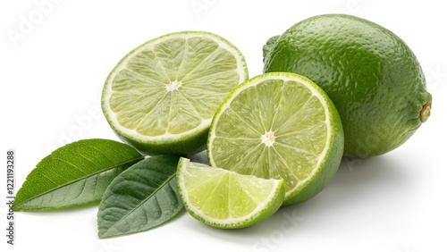 Fresh Lime Halves with Leaves Vibrant Green Citrus Still Life Photography, Lime, Citrus Fruit Lime, Still Life Photography