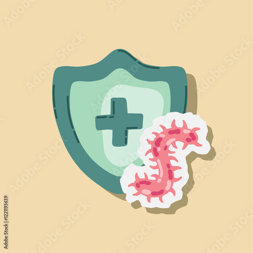 Guard shield attacked by virus, germs and bacteria. Immune system and virus protection concept. Immunity hygienic medical prevention