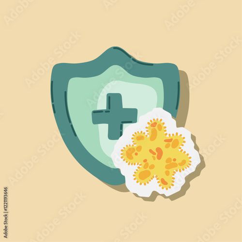 Guard shield attacked by virus, germs and bacteria. Immune system and virus protection concept. Immunity hygienic medical prevention