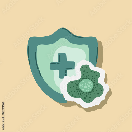 Guard shield attacked by virus, germs and bacteria. Immune system and virus protection concept. Immunity hygienic medical prevention