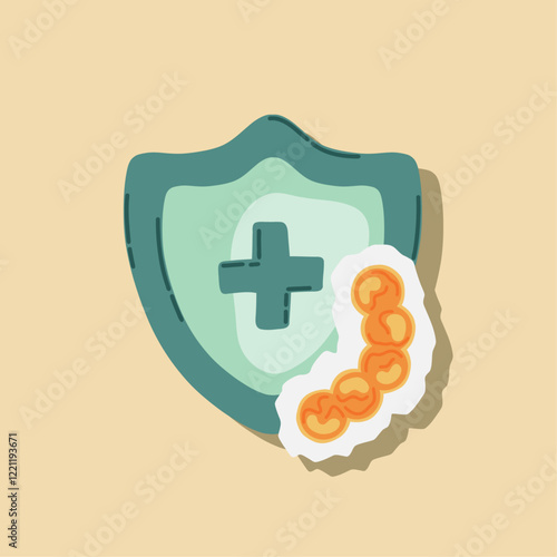 Guard shield attacked by virus, germs and bacteria. Immune system and virus protection concept. Immunity hygienic medical prevention