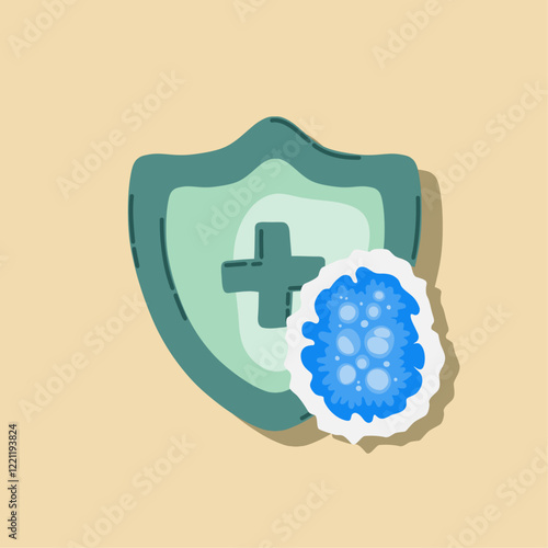 Guard shield attacked by virus, germs and bacteria. Immune system and virus protection concept. Immunity hygienic medical prevention