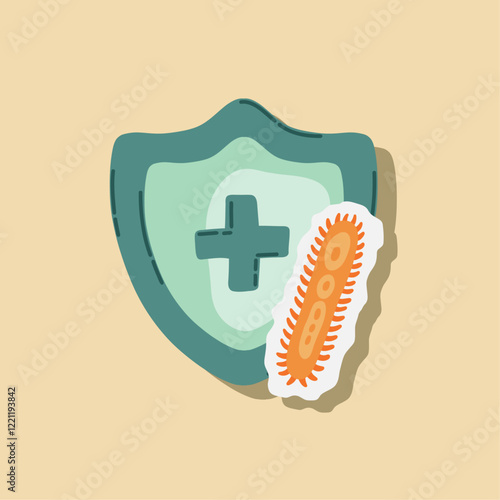 Guard shield attacked by virus, germs and bacteria. Immune system and virus protection concept. Immunity hygienic medical prevention