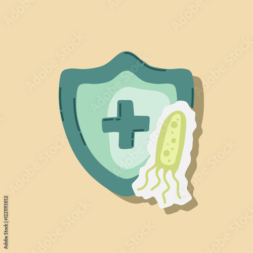 Guard shield attacked by virus, germs and bacteria. Immune system and virus protection concept. Immunity hygienic medical prevention