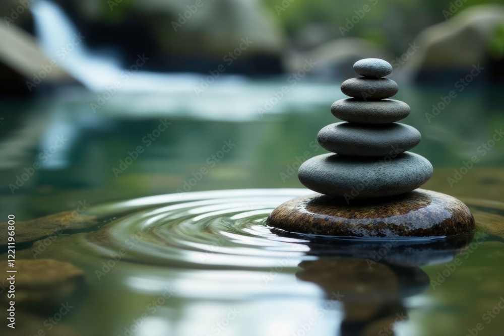 Gentle water flow over smooth stones creates a soothing sound, ripples on water, nature sounds, stone stack Gentle water flow over smooth stones creates a soothing sound, ripples on water, nature sounds, stone stack