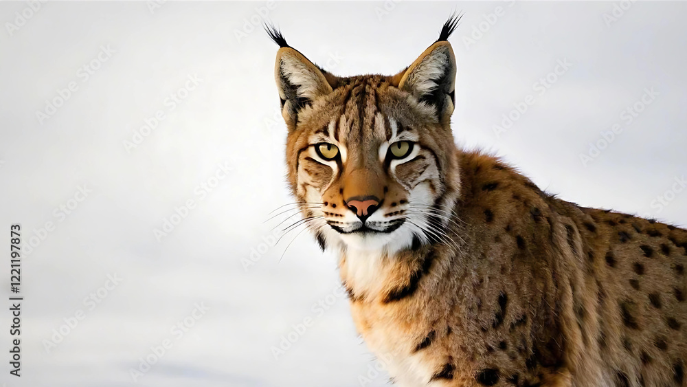 A majestic lynx standing in the snow alert and watchful A majestic lynx standing in the snow alert and watchful