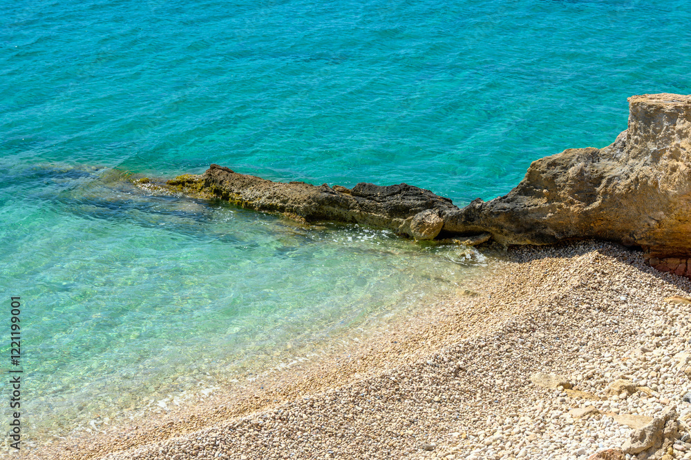 Ano Koufonisi beach with azure sea water. Small Cyclades, Greece