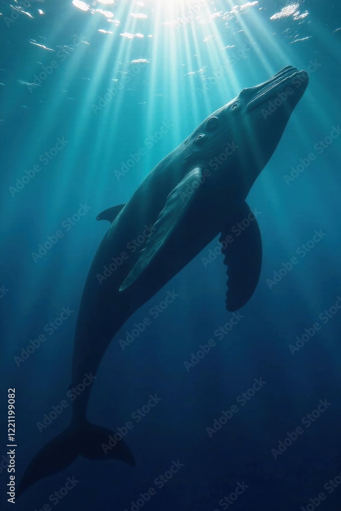 Fototapeta premium Massive Whale Silhouette Underwater, silhouette, mysterious, dark
